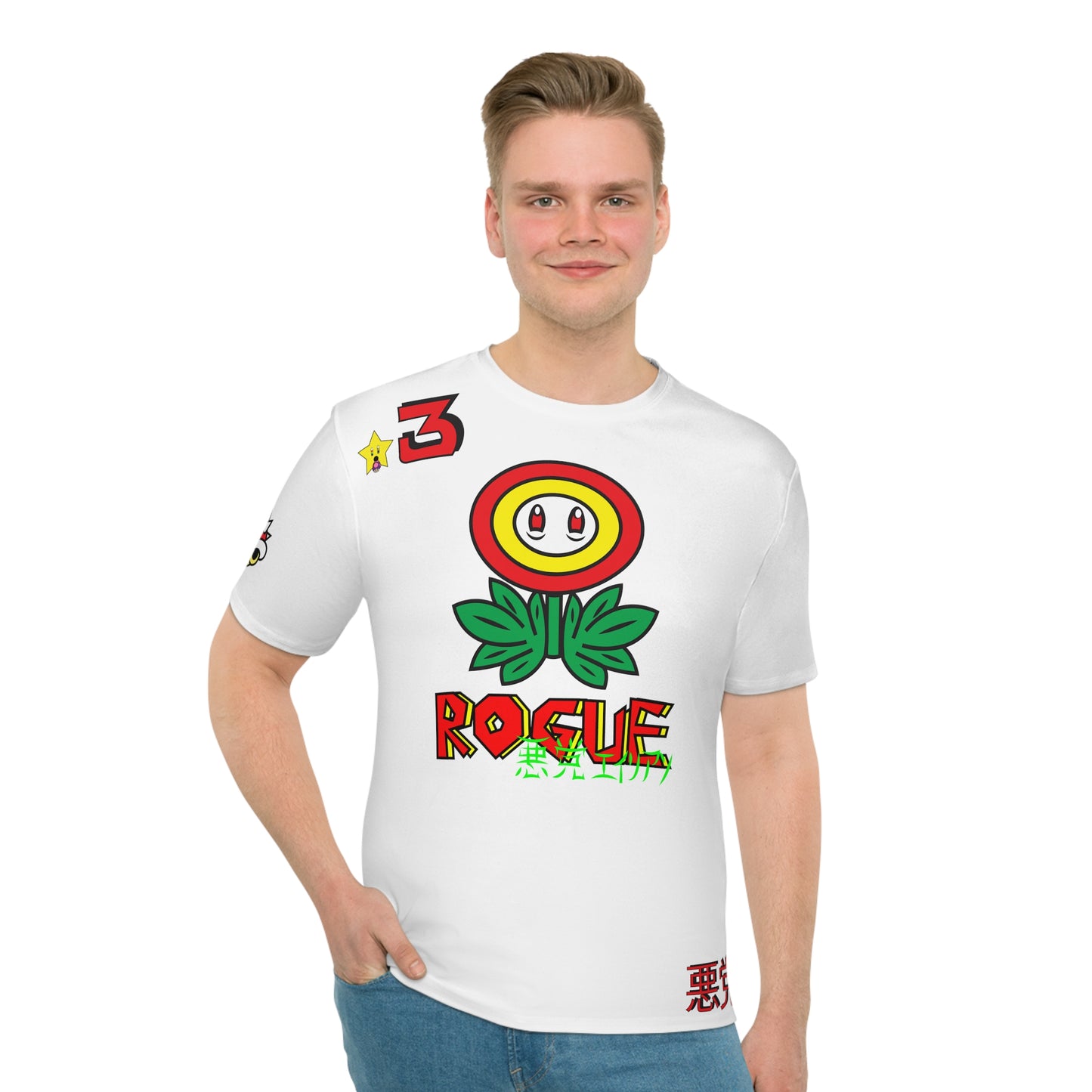 MARIO: Men's WHITE FIRE FLOWER Loose T-shirt