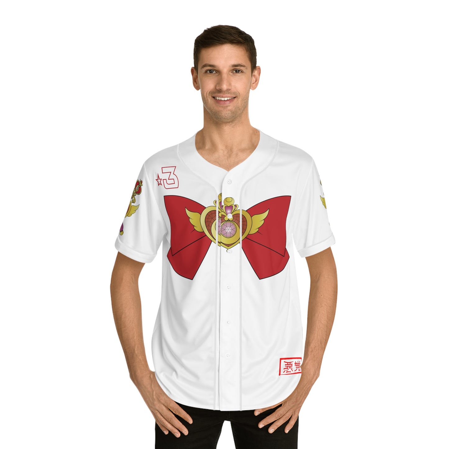 SAILOR MOON: White Unisex SailorMoon Pretty Soldier Baseball Jersey